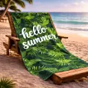 360 HOME BEACH TOWEL LEAFS PATTERN 100% POLYESTER 230GSM 70x140 GREEN
