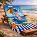 360 HOME BEACH TOWEL BEACH CHAIR AND CUP PATTERN 100% POLYESTER 230GSM 70x140 PINK AND TURQUOISE