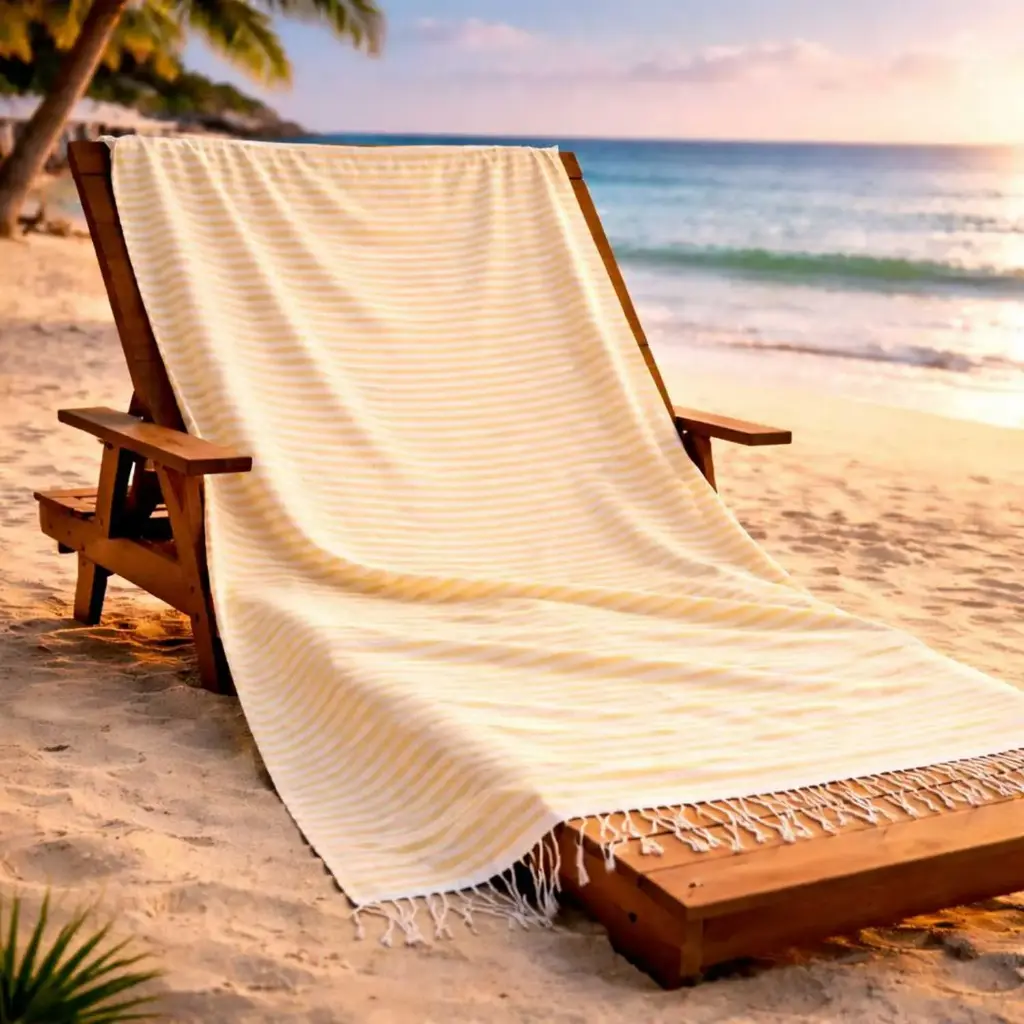 360 HOME BEACH TOWEL PLAIN BOHEMIAN THIN STRIPES 50% POLYESTER 50% COTTON 200GSM 100x180 BEIGE