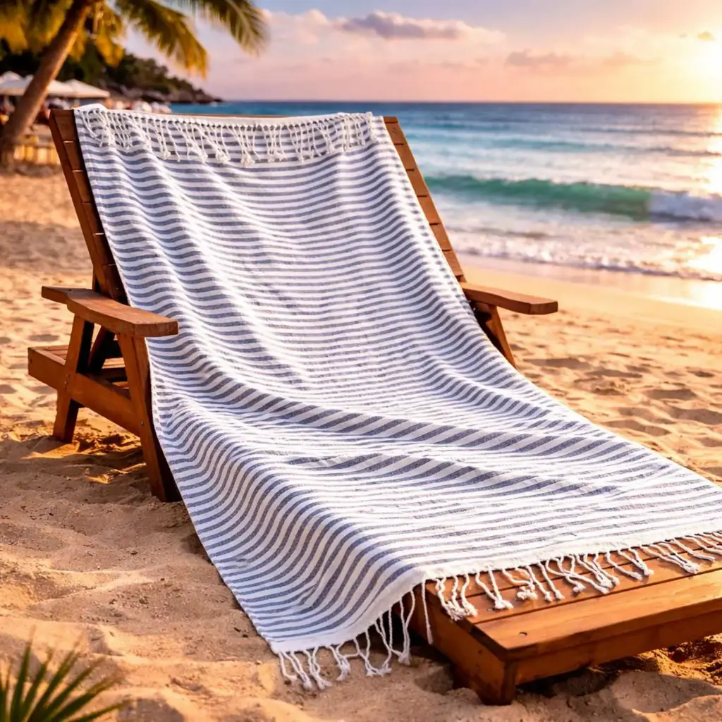 360 HOME BEACH TOWEL PLAIN BOHEMIAN THIN STRIPES 50% POLYESTER 50% COTTON 200GSM 100x180 LIGHT GREY