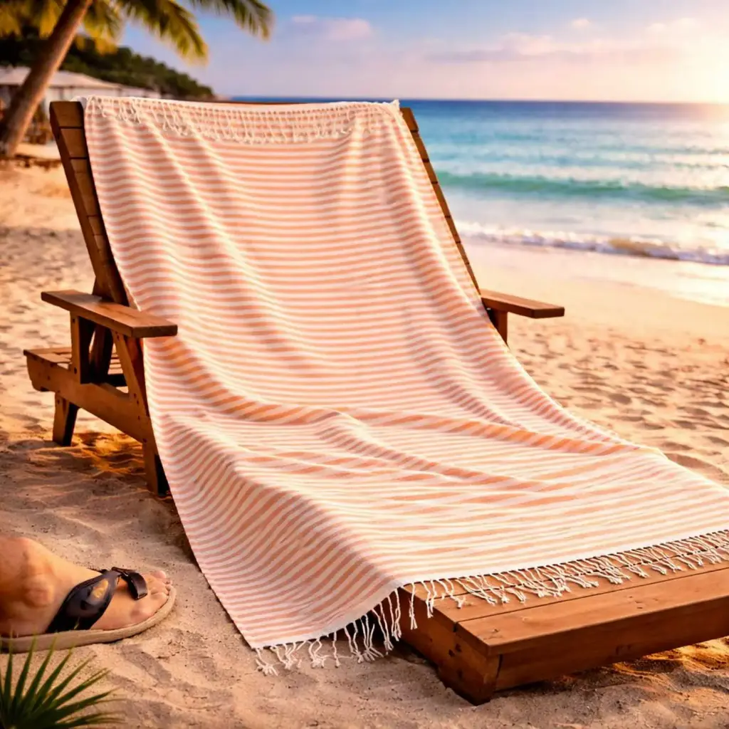 360 HOME BEACH TOWEL PLAIN BOHEMIAN THIN STRIPES 50% POLYESTER 50% COTTON 200GSM 100x180 LIGHT ORANGE