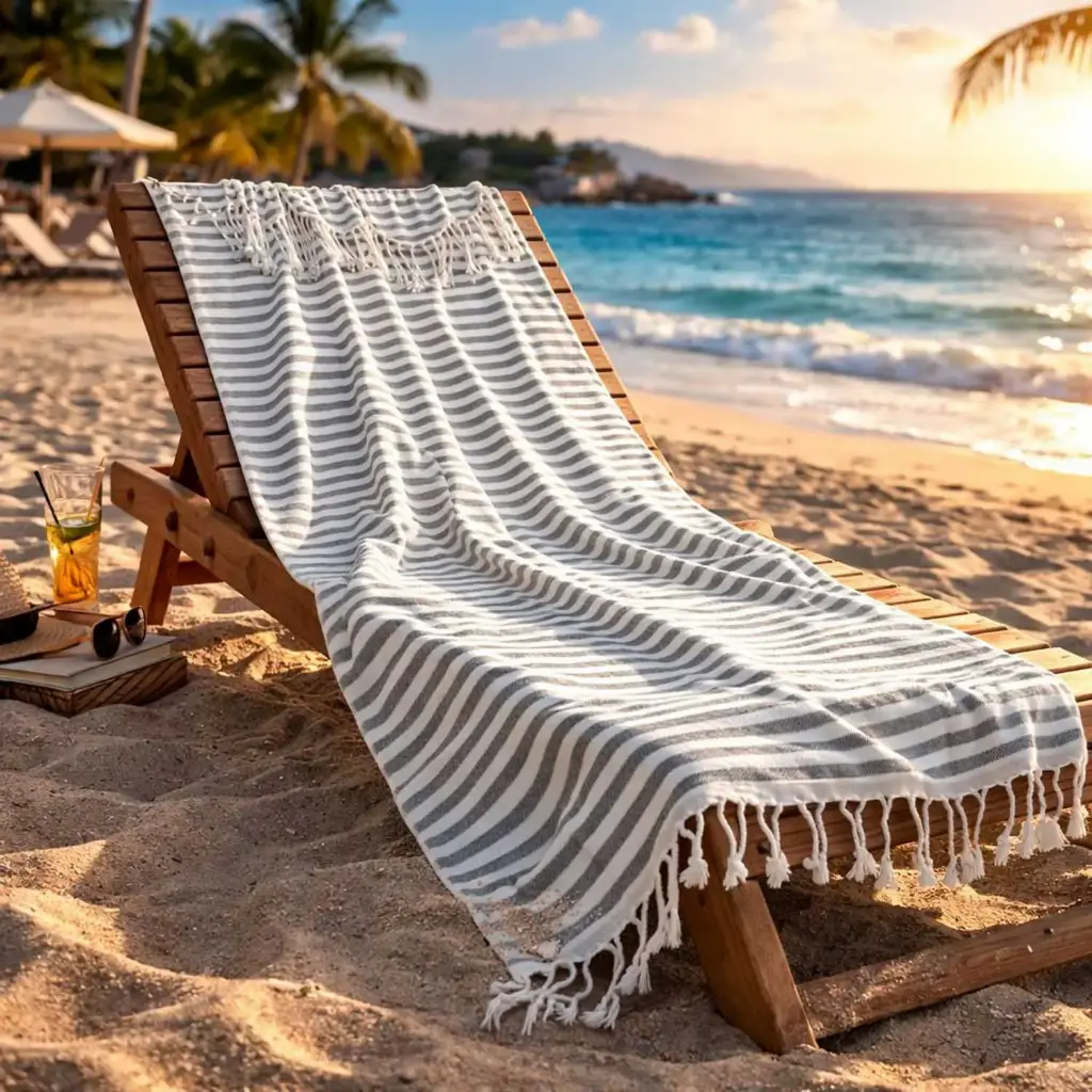 360 HOME BEACH TOWEL PLAIN BOHEMIAN THIN STRIPES 50% POLYESTER 50% COTTON 200GSM 100x180 GREY