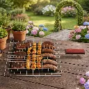 360 HOME STAINLESS STEEL BBQ FLAT GRILL BASKET WOOD HANDLE 35*26*50CM