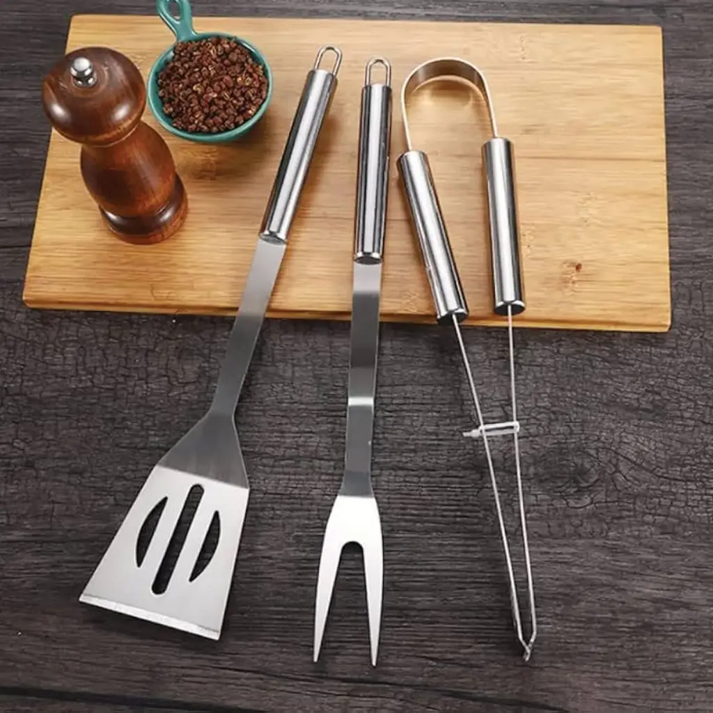 360 HOME 3-PCS STAINLESS STEEL BBQ TOOL SET SPATULA & FORK & TONG D-1603