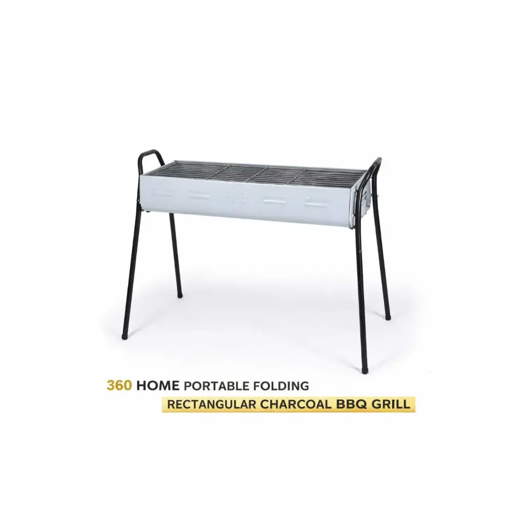 360 HOME PORTABLE FOLDING RECTANGULAR CHARCOAL BBQ GRILL  TROUGH-LIKE BODY WITH 2 BLACK CURVED HANDLES