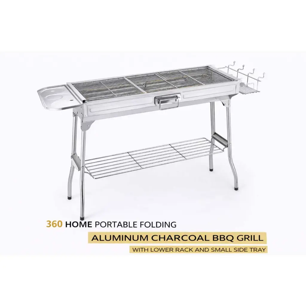 360 HOME PORTABLE FOLDING ALLUMINUM CHARCOAL BBQ GRILL WITH LOWER RACK AND SMALL SIDE TRAY SIZE