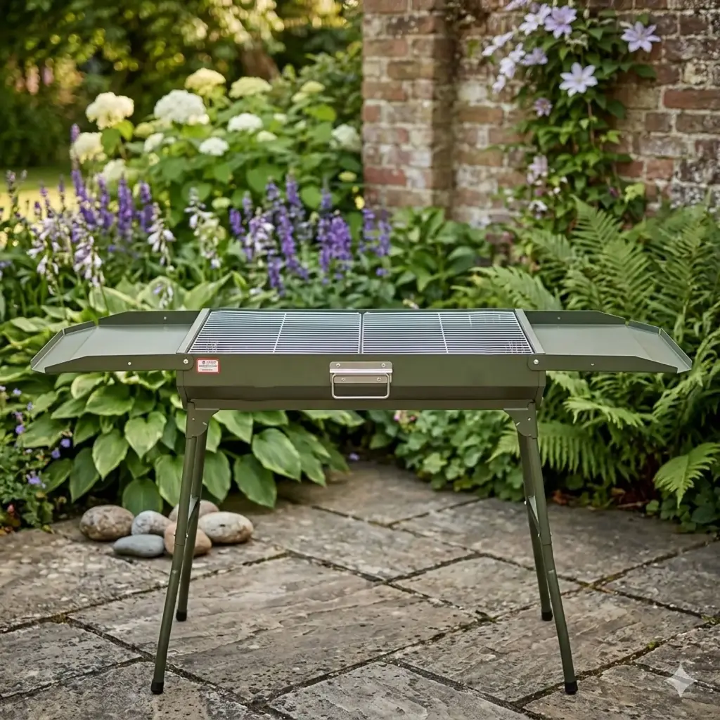 360 HOME PORTABLE FOLDING ALLUMINUM CHARCOAL BBQ GRILL WITH SIDE TRAY SIZE BLACK