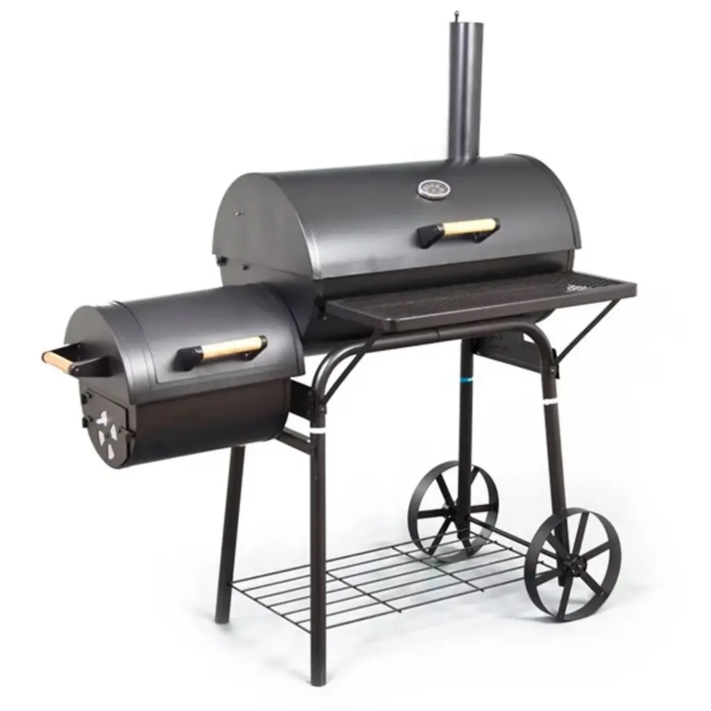 360 HOME PORTABLE CHARCOAL BBQ GRILL WITH OIL BARREL,CHIMNEY,WHEELS AND THERMOMETER SIZE BLACK