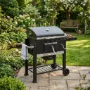 360 HOME PORTABLE CHARCOAL BBQ GRILL TROLLEY SMOKER COVER WITH WHEELS LOWER RACK AND THERMOMETER 61.5*46*47.5*38*100CM BLACK