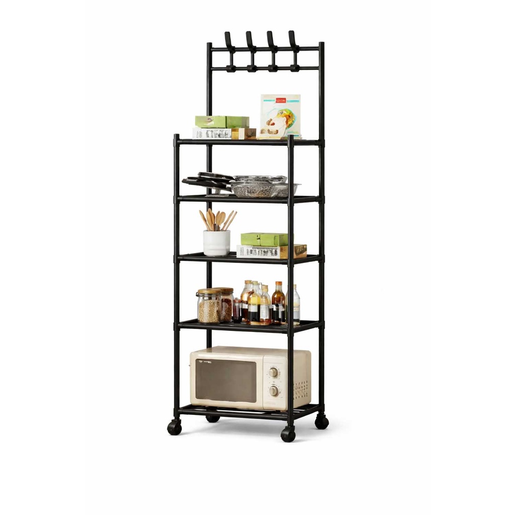 360 HOME 5-TIER IRON STANDING STORAGE RACK WITH WHEELS 42*34*144 BLACK
