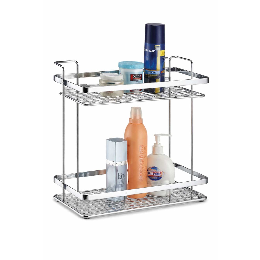360 HOME 2-TIER IRON WIDE WIRE SQUARE BATHROOM SHOWER STORAGE RACK 34.5*15.5*36 SILVER