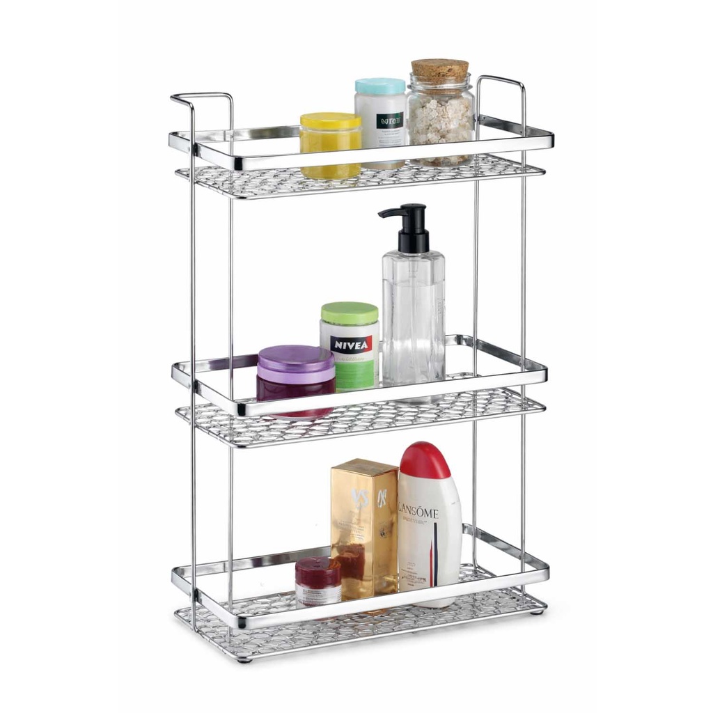 360 HOME 3-TIER IRON WIDE WIRE SQUARE BATHROOM SHOWER STORAGE RACK 34.5*15.5*59 SILVER