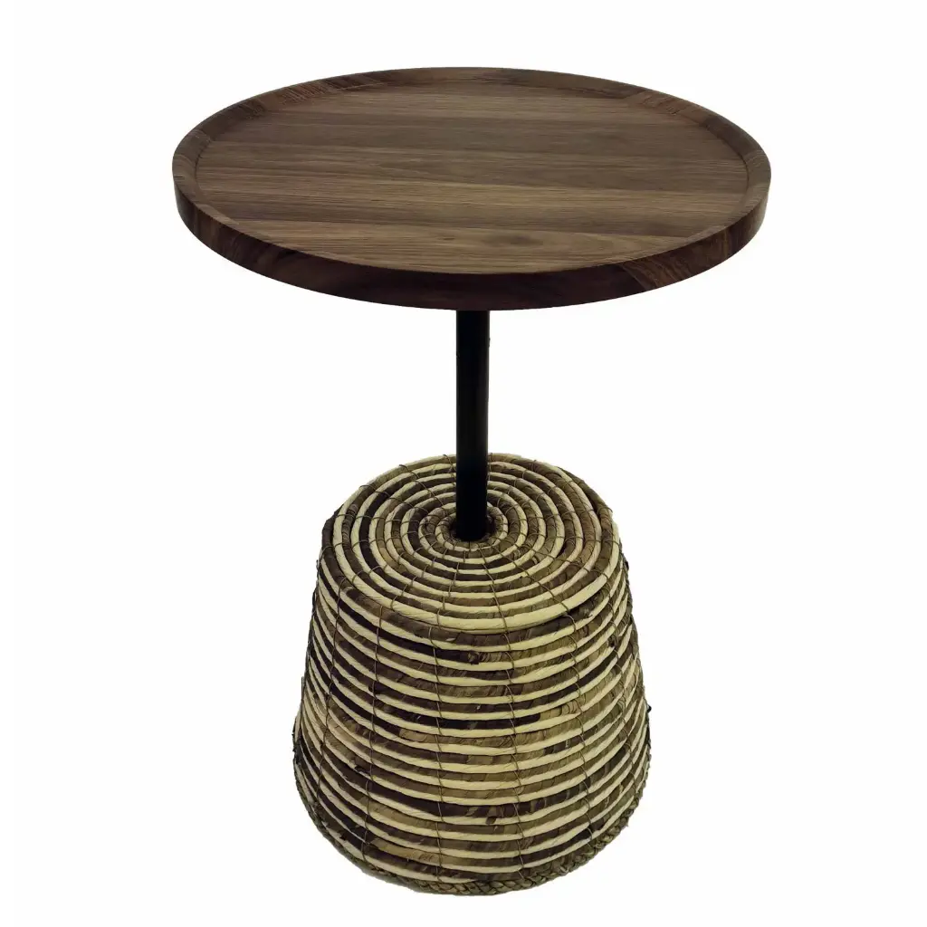 360 HOME TABLE INDOOR 40*40*56 RATAN & WOOD ROUND TOP BROWN WICKER BASE