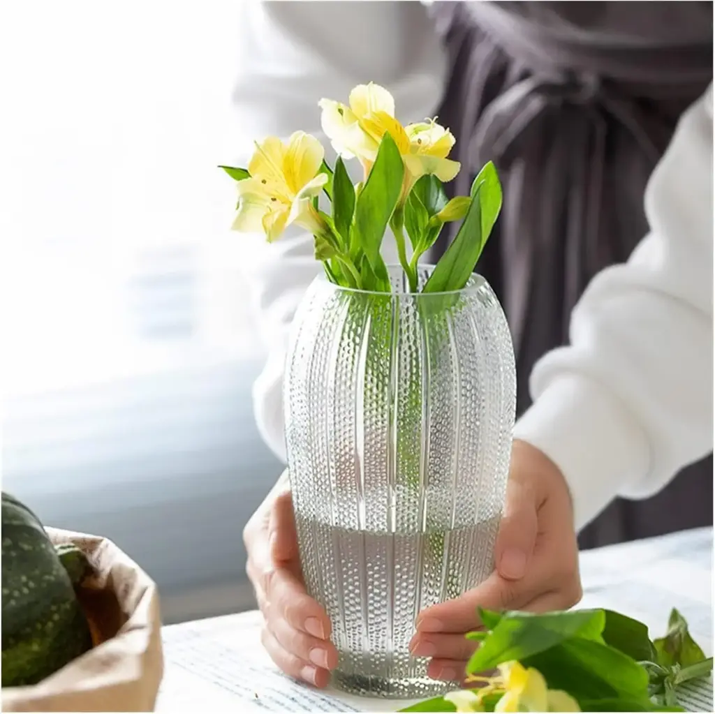 360 HOME VASE GLASS CLEAR 6*19 LARGE CALIBER LANTERN SHAPE