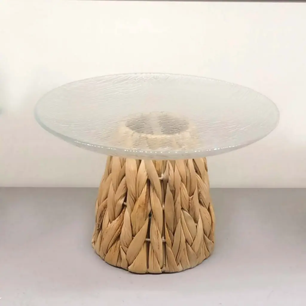 360 HOME TABLE INDOOR ROOUND 26*26*17 BAMBOO & GLASS