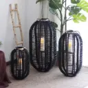 360 HOME FLOOR LAMP WITH CANDLE HOLDER 28*28*45  ELEGANT BLACK WICKER-STYLE WOODEN