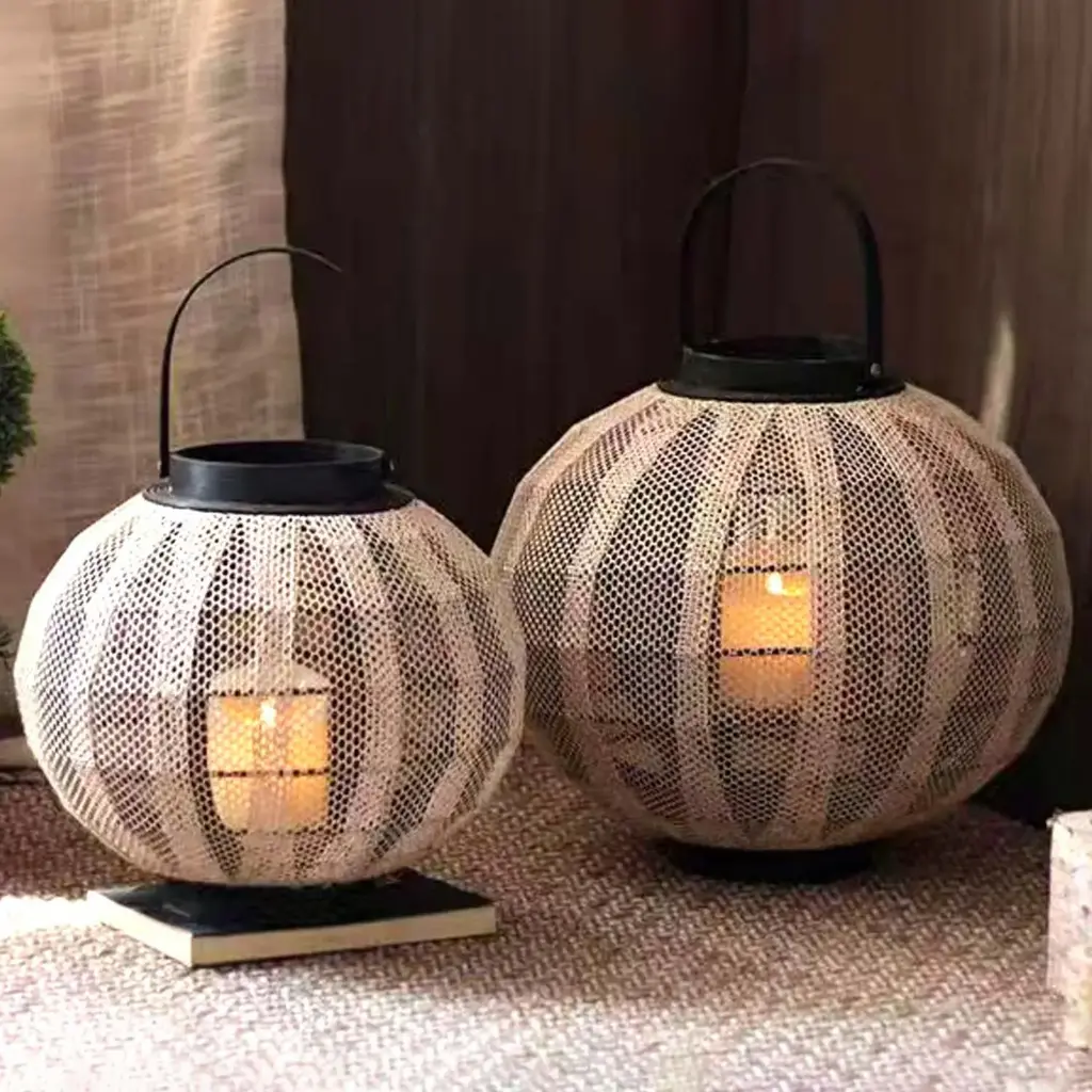 360 HOME CANDLE HOLDER FLOOR STANDING 37*37*34 HAND WOVEN RATTAN CHINESE STYLE