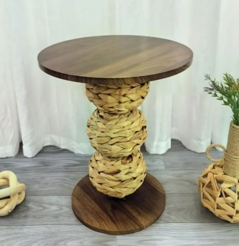 360 HOME TABLE INDOOR 40*49 RATAN & WOOD NATURAL ROUND