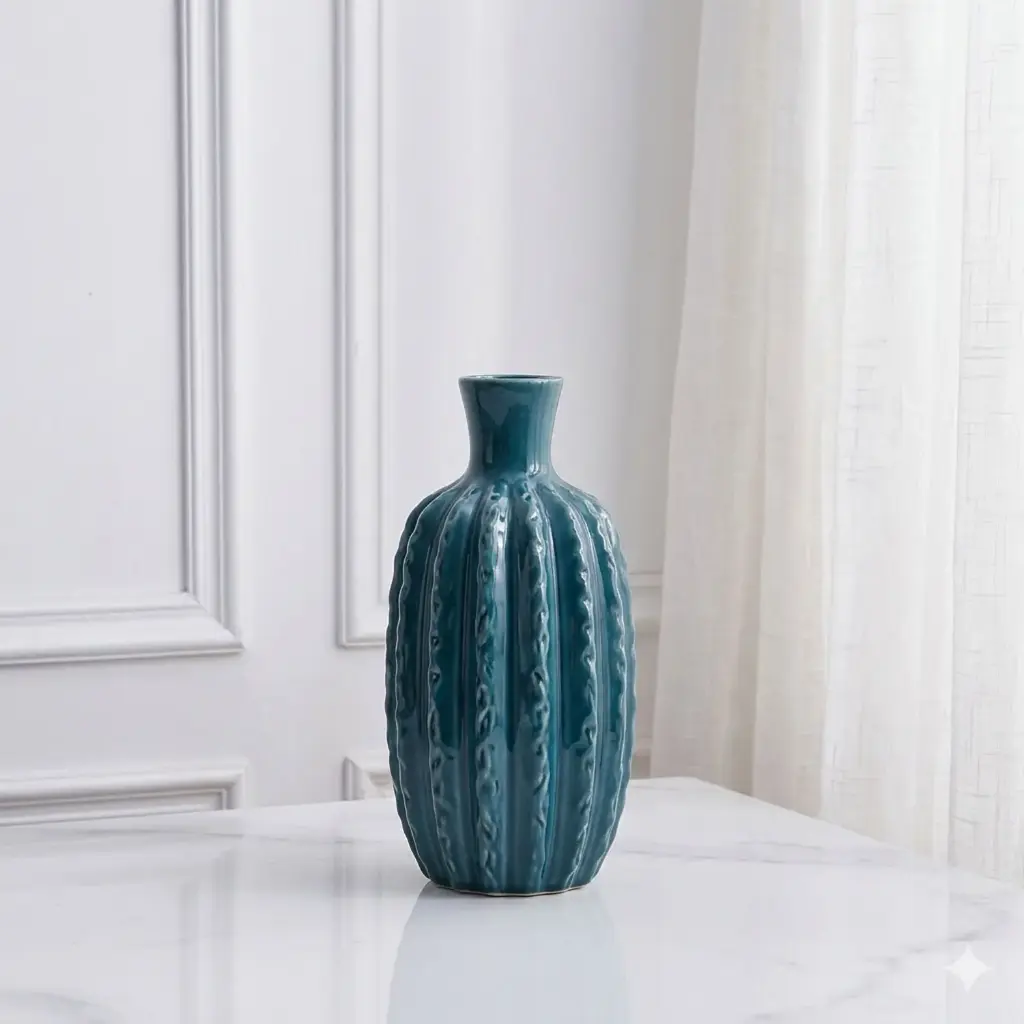 360 HOME VASE CERAMIC H30.5 WD16 D5.5 BLEU PETROL