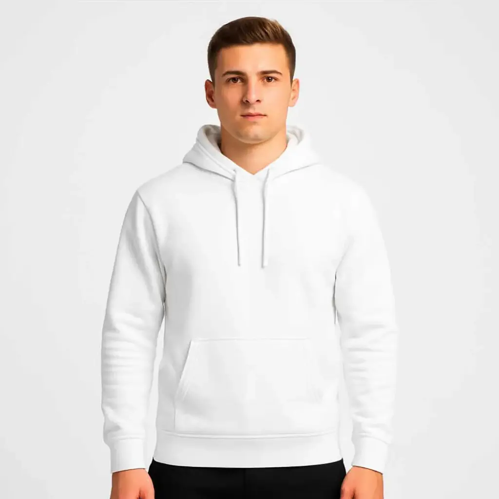 360 COTTON, MEN'S HOODY, 100% EGYPTIAN COTTON MELTON FLEECE MEN HOODIE WHITE