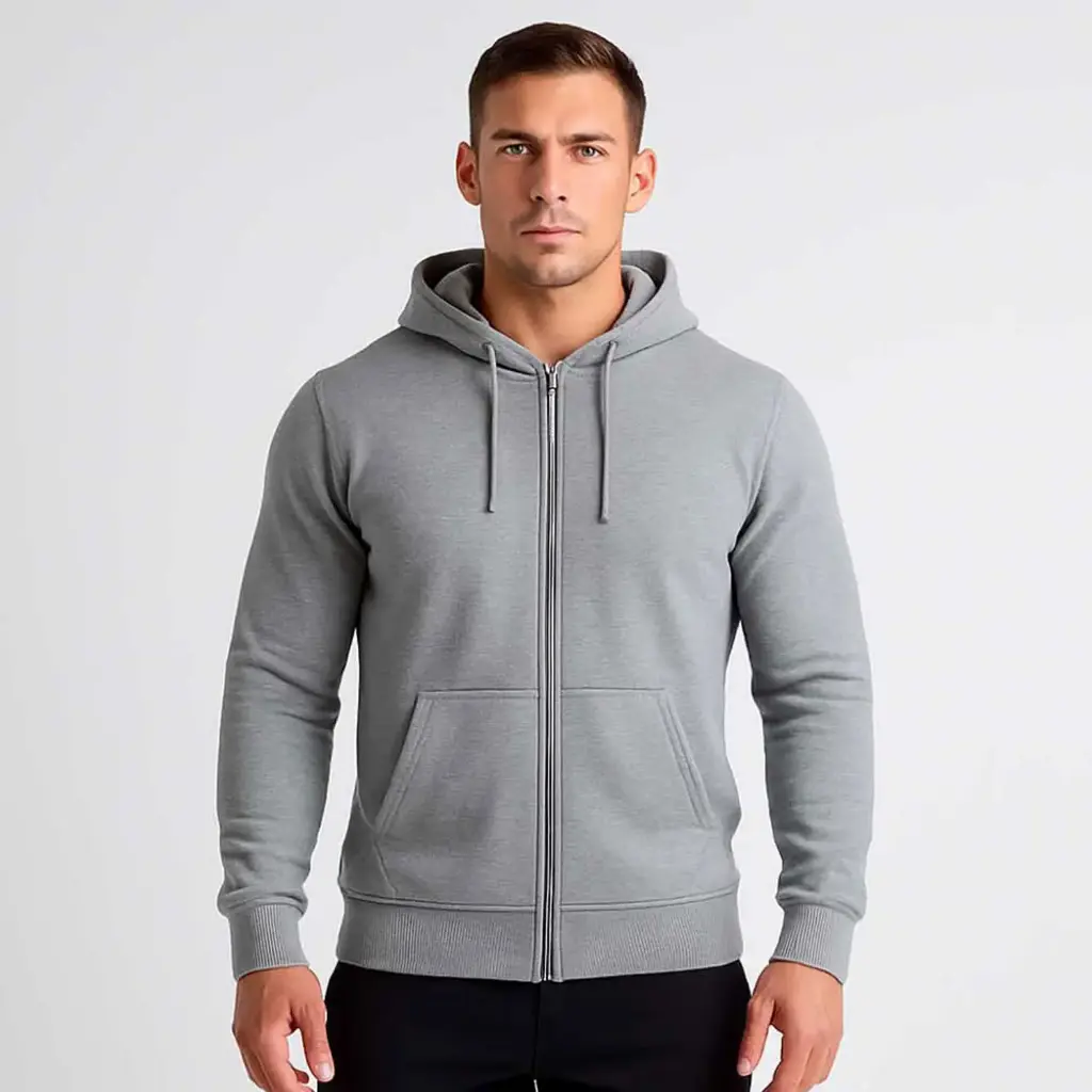 360 COTTON, MEN'S HOODY, 100% EGYPTIAN COTTON MELTON FLEECE MEN HOODIE SILVER