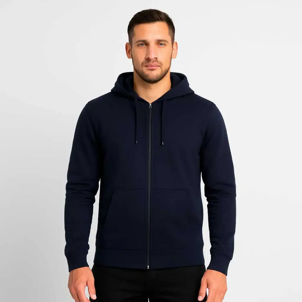 360 COTTON, MEN'S HOODY, 100% EGYPTIAN COTTON MELTON FLEECE MEN HOODIE NAVY
