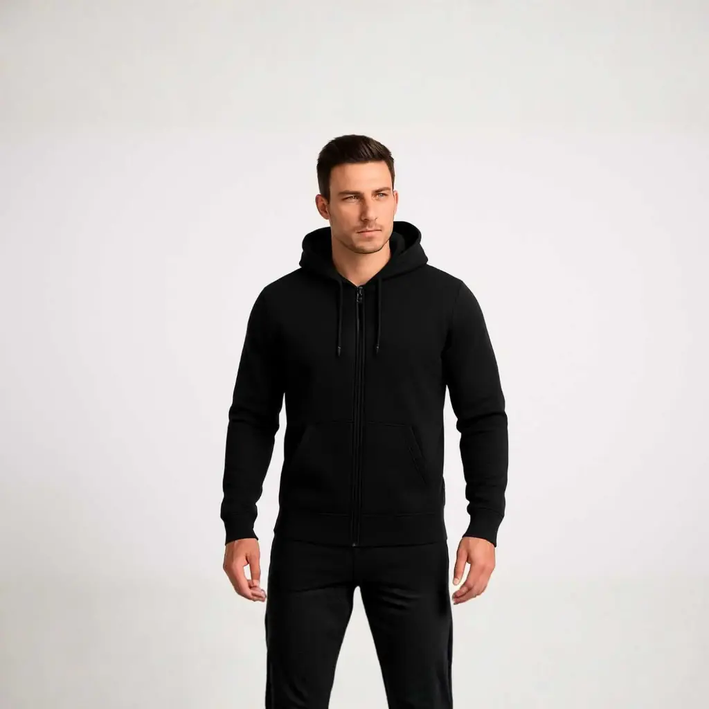 360 COTTON, MEN'S HOODY, 100% EGYPTIAN COTTON MELTON FLEECE MEN HOODIE BLACK