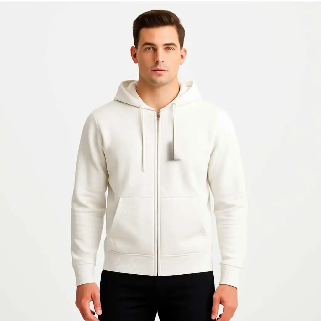360 COTTON, MEN'S HOODY, 100% EGYPTIAN COTTON MELTON FLEECE MEN HOODIE WHITE