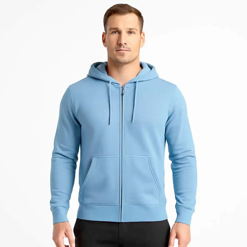 360 COTTON, MEN'S HOODY, 100% EGYPTIAN COTTON BLOSH MEN HOODIES WITH ZIPPER BLUE