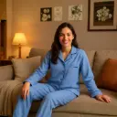360 COTTON, LADIES PYJAMA, 100% EGYPTIAN COTTON WOMEN SET PANT+JACKET BLUE