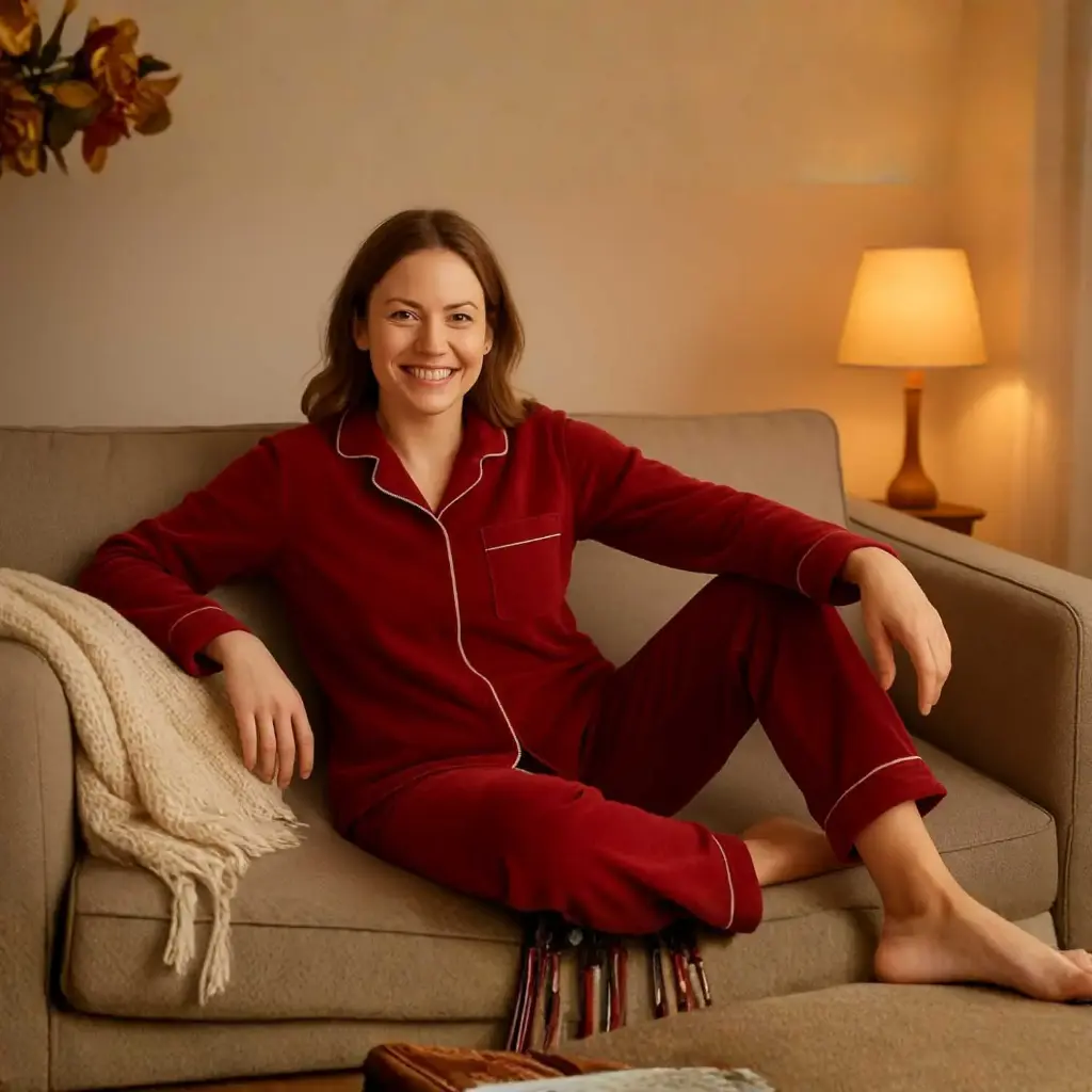 360 COTTON, LADIES PYJAMA, 100% EGYPTIAN COTTON WOMEN SET PANT+JACKET RED