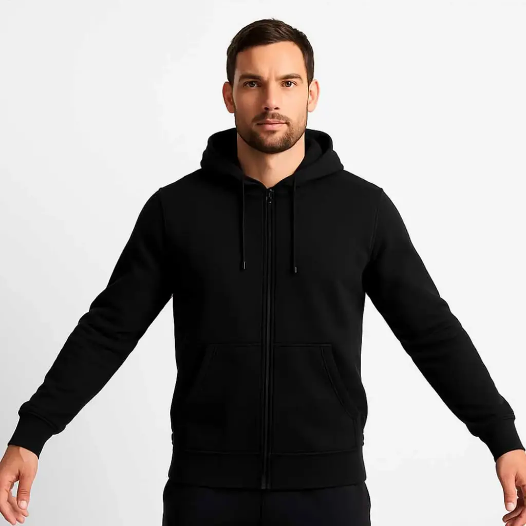 360 COTTON, MEN'S HOODY, 100% EGYPTIAN COTTON BLOSH MEN HOODIES WITH ZIPPER BLACK 
