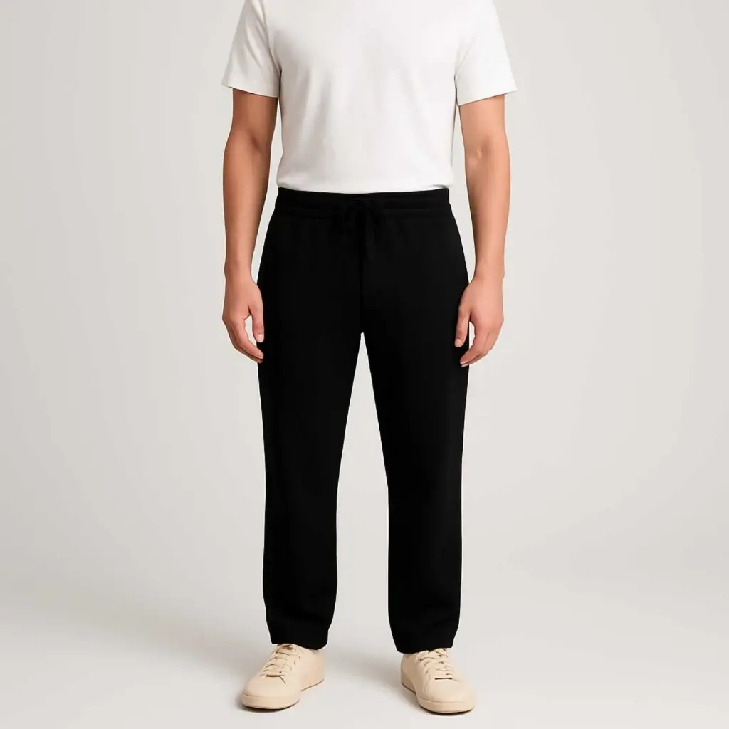 360 COTTON,MEN'S PANTS, 100% EGYPTIAN COTTON MELTON MEN PANT BLACK