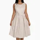 360 COTTON SLEEVELESS DRESS WITH FLOWER 3D JAQUARD FABRIC BEIGE 