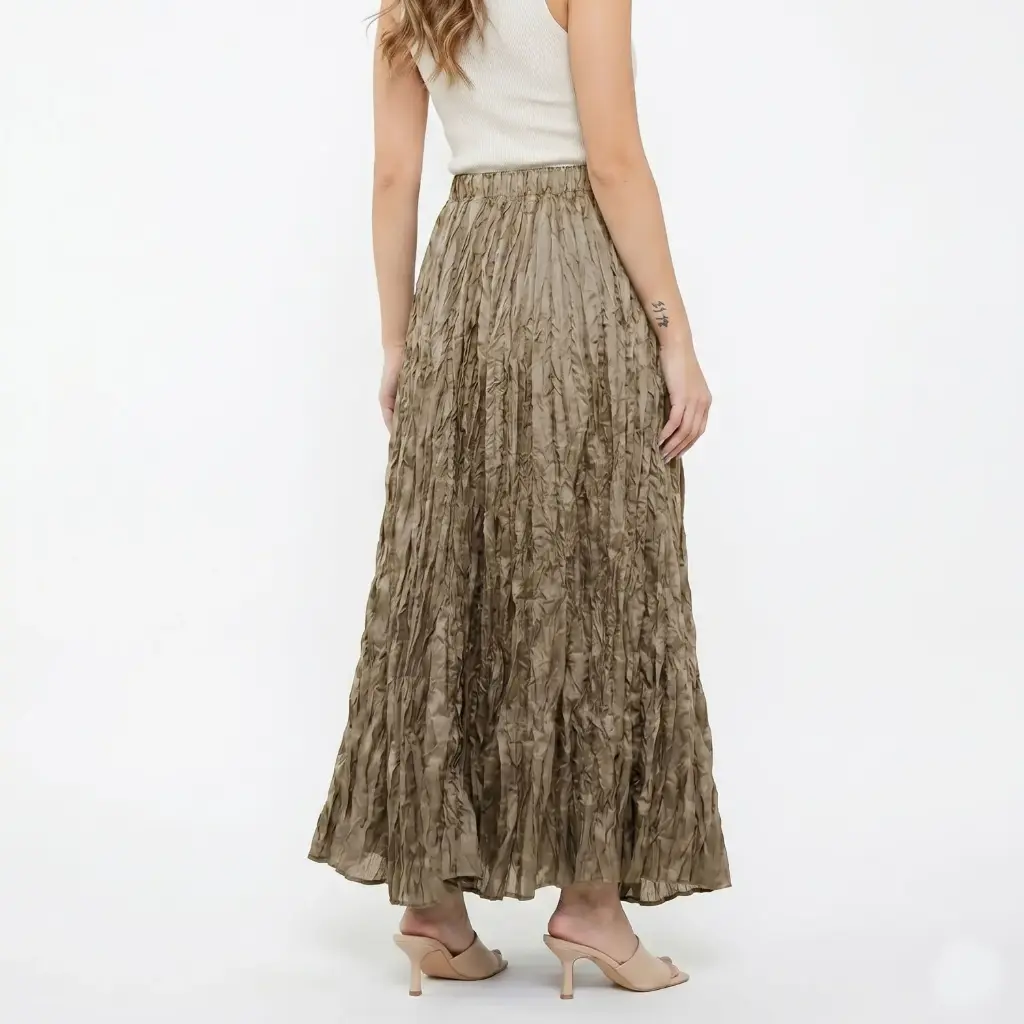 360 COTTON LONG SKIRT CRINKLE BEIGE/GOLD  