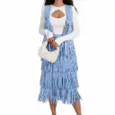 360 COTTON MIDI SKIRT, DAIM FRINGES,SKY BLU 