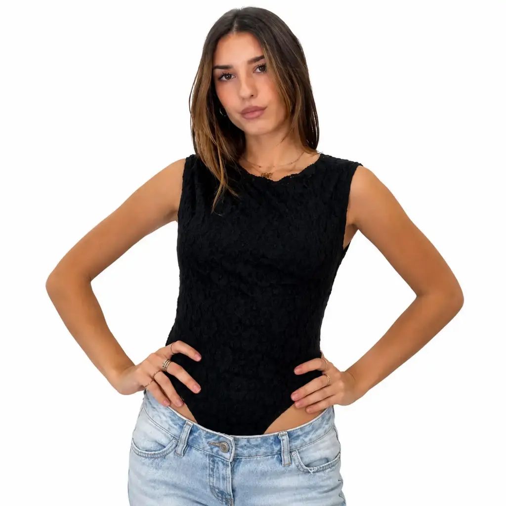 360 COTTON BODY, SLEEVELESS WITH LACE BLACK 
