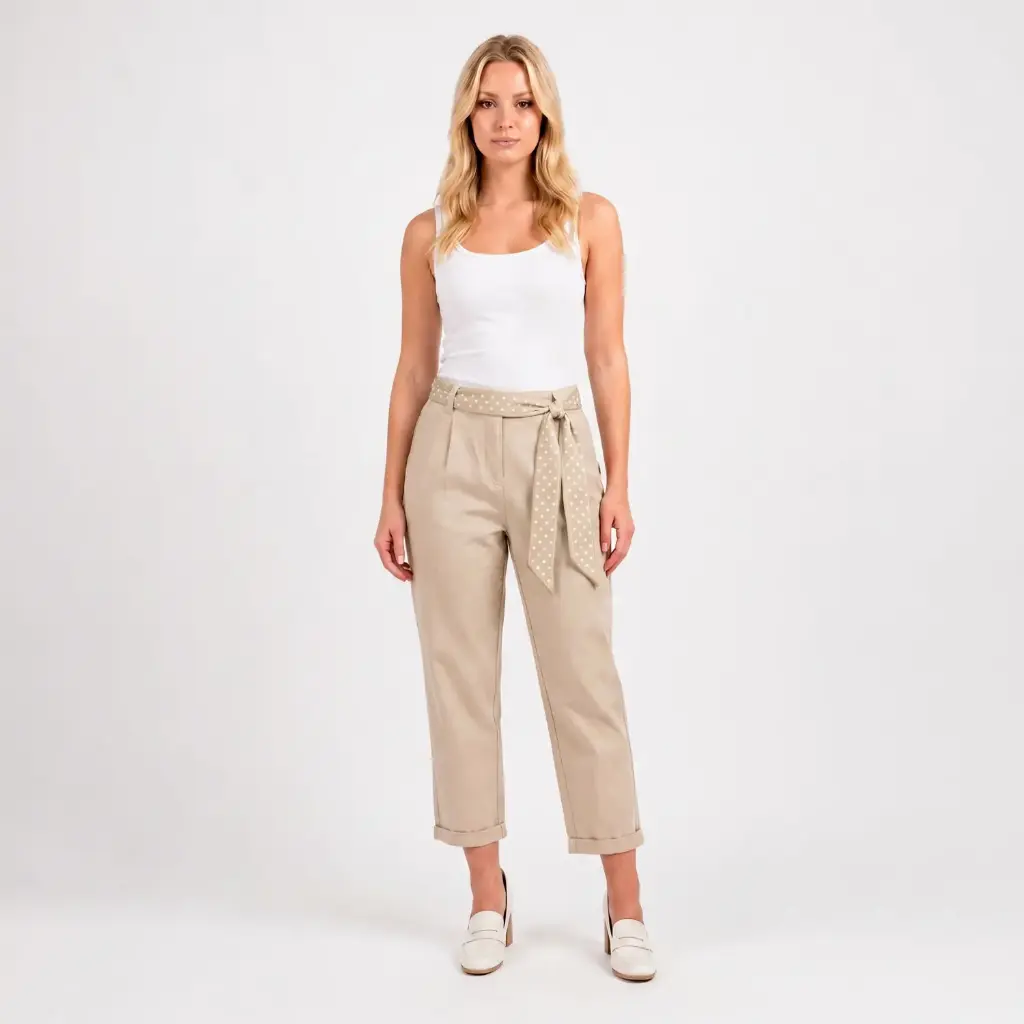 360 COTTON PANT WITH DOTTED SKARF BELT BEIGE 