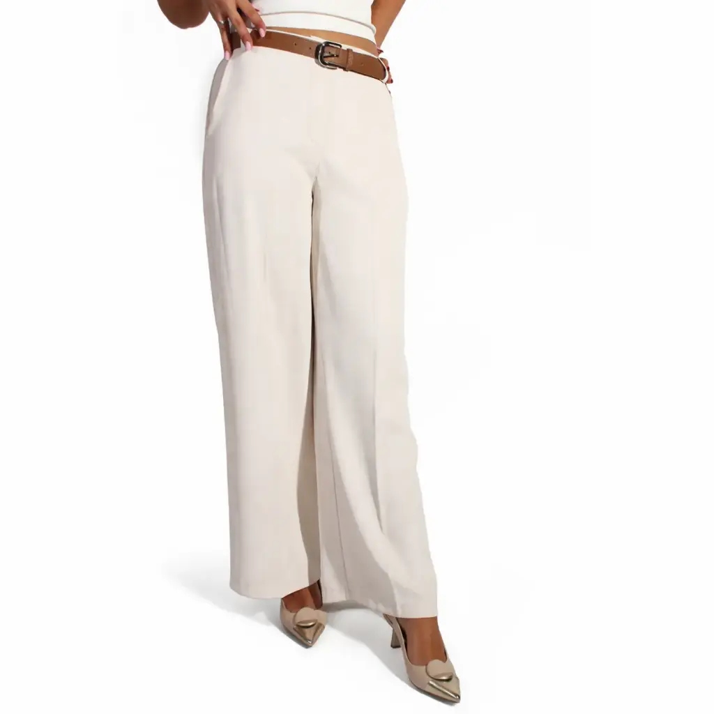 360 COTTON STRAIGHT PANT BEIGE WITH BELT S