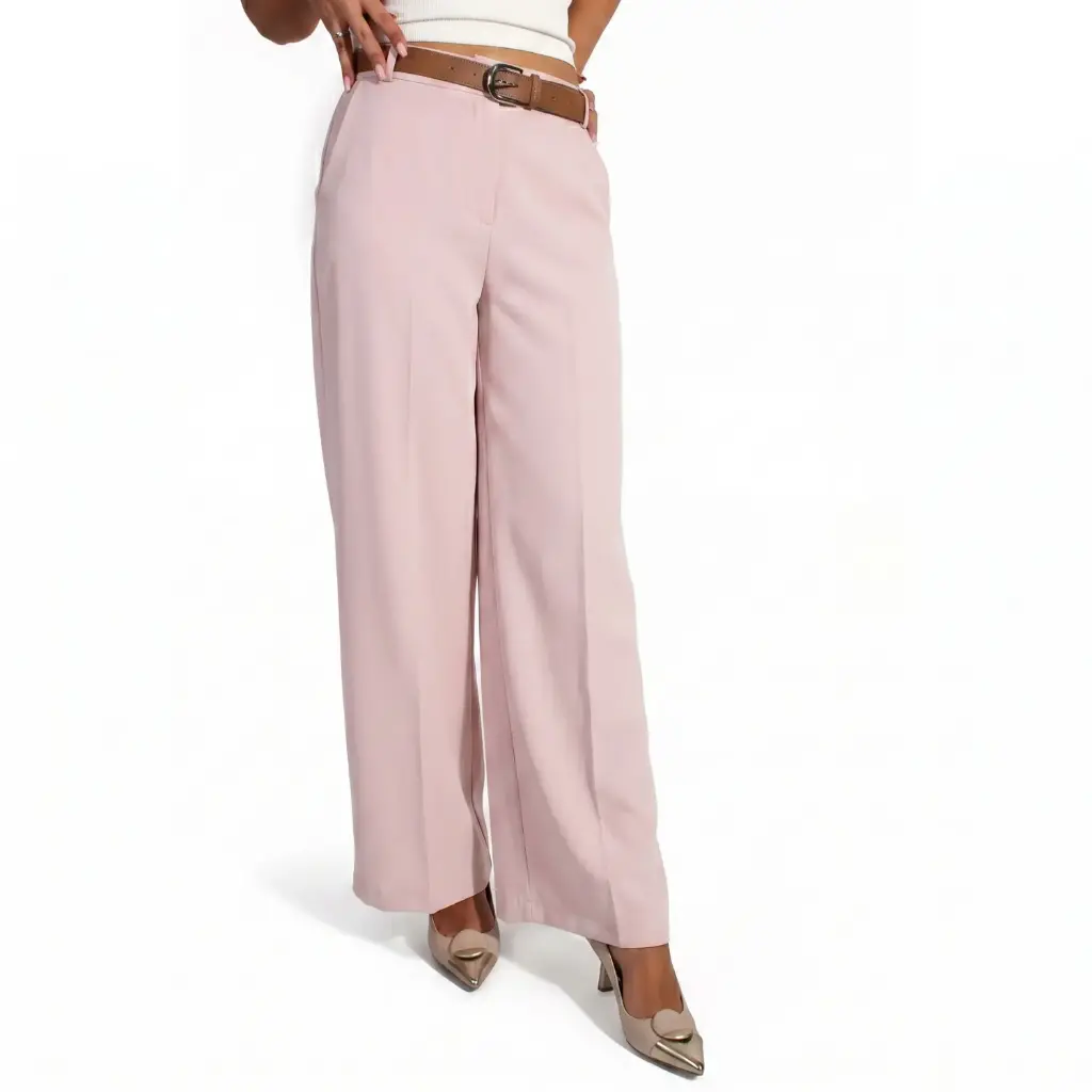 360 COTTON STRAIGHT PANT PINK WITH BELT L
