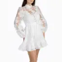 360 COTTON SHORT DRESS LONG SLEEVE SHEER WITH FLOWER WHITE M/L