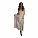 360 COTTON LOND DRESS SATIN SLEEVELESS WITH ONE BUCLE BEIGE 