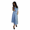 360 COTTON LOND DRESS SATIN SLEEVELESS WITH TWO BUCLES SKY BLU 