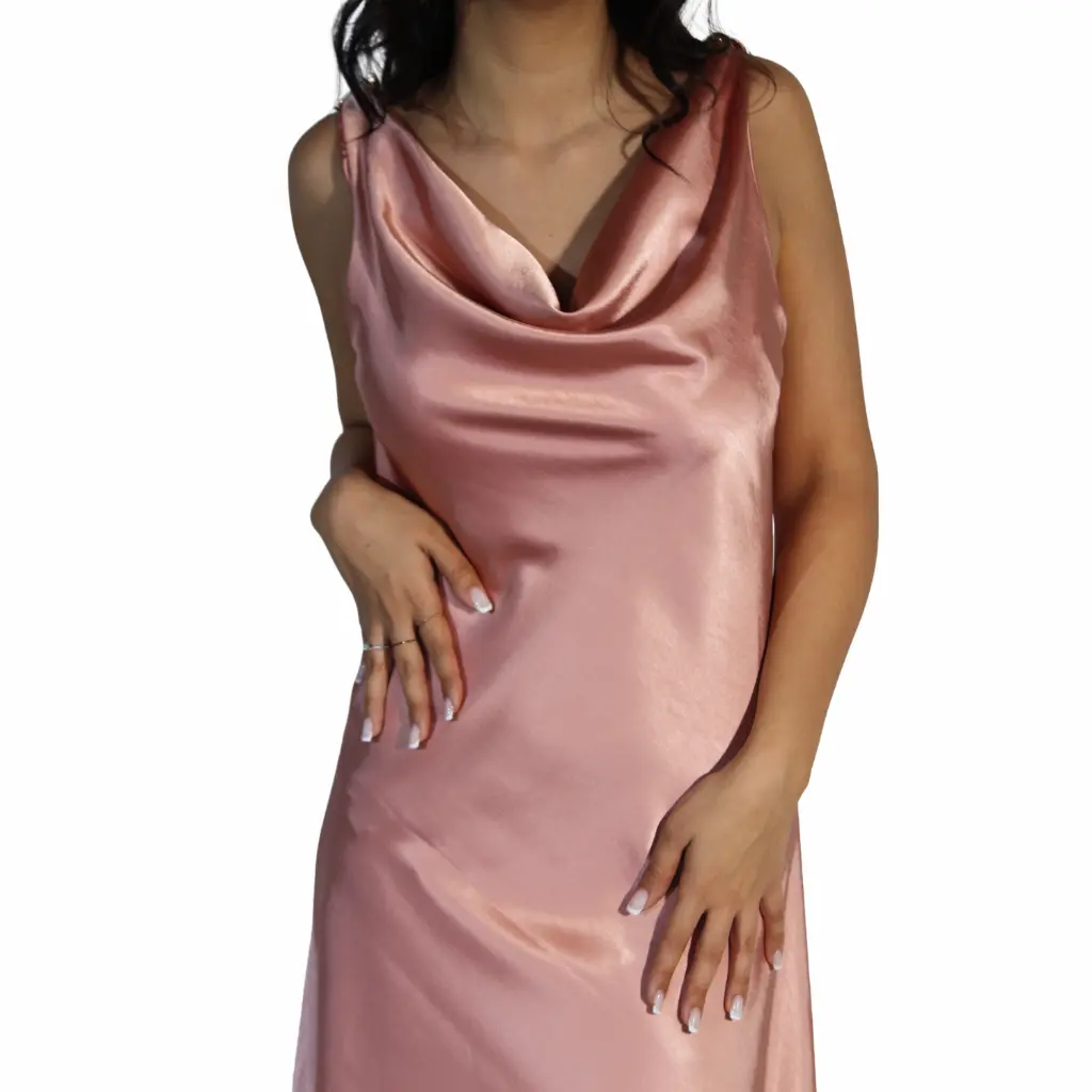 360 COTTON LOND DRESS SATIN SLEEVELESS WITH TWO BUCLES BABY PINK  