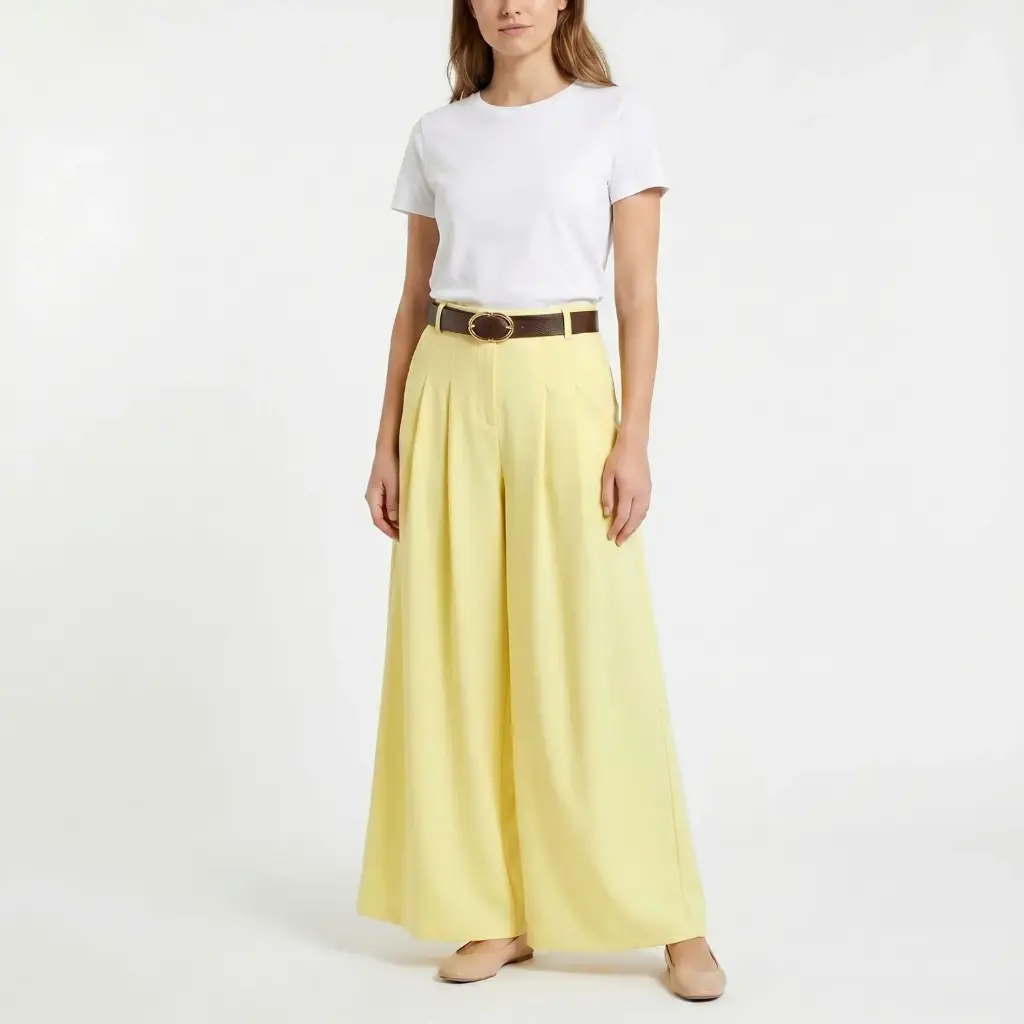 Ankle cut Pant with belt Yellow