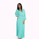 Long Dress,long sleeve Vneck with belt sky blu
