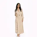 Long Dress,long sleeve Vneck with belt Beige