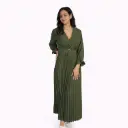 Long Dress,long sleeve Vneck with belt Kaki 