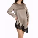 Short Dress, long sleeve Satin with Lace Greige