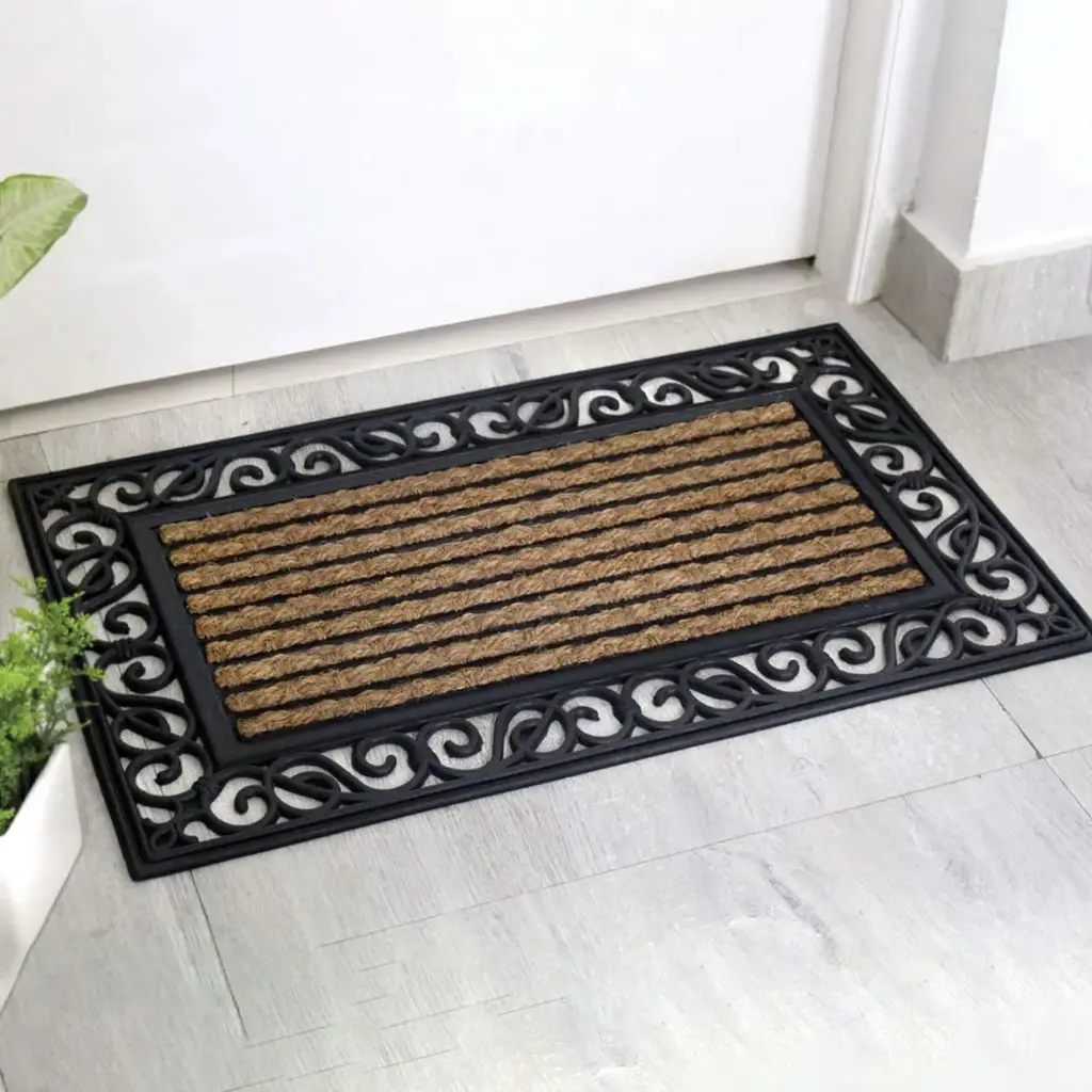 360 HOME FLOOR MAT VINTAGE SCROLLWORK COIR INDIAN